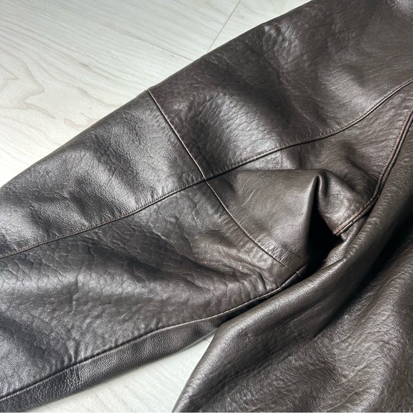 Vintage 90’s IZOD Brown Chocolate 100% Leather Bomber Jacket Overcoat Size XL - Picture 10 of 15